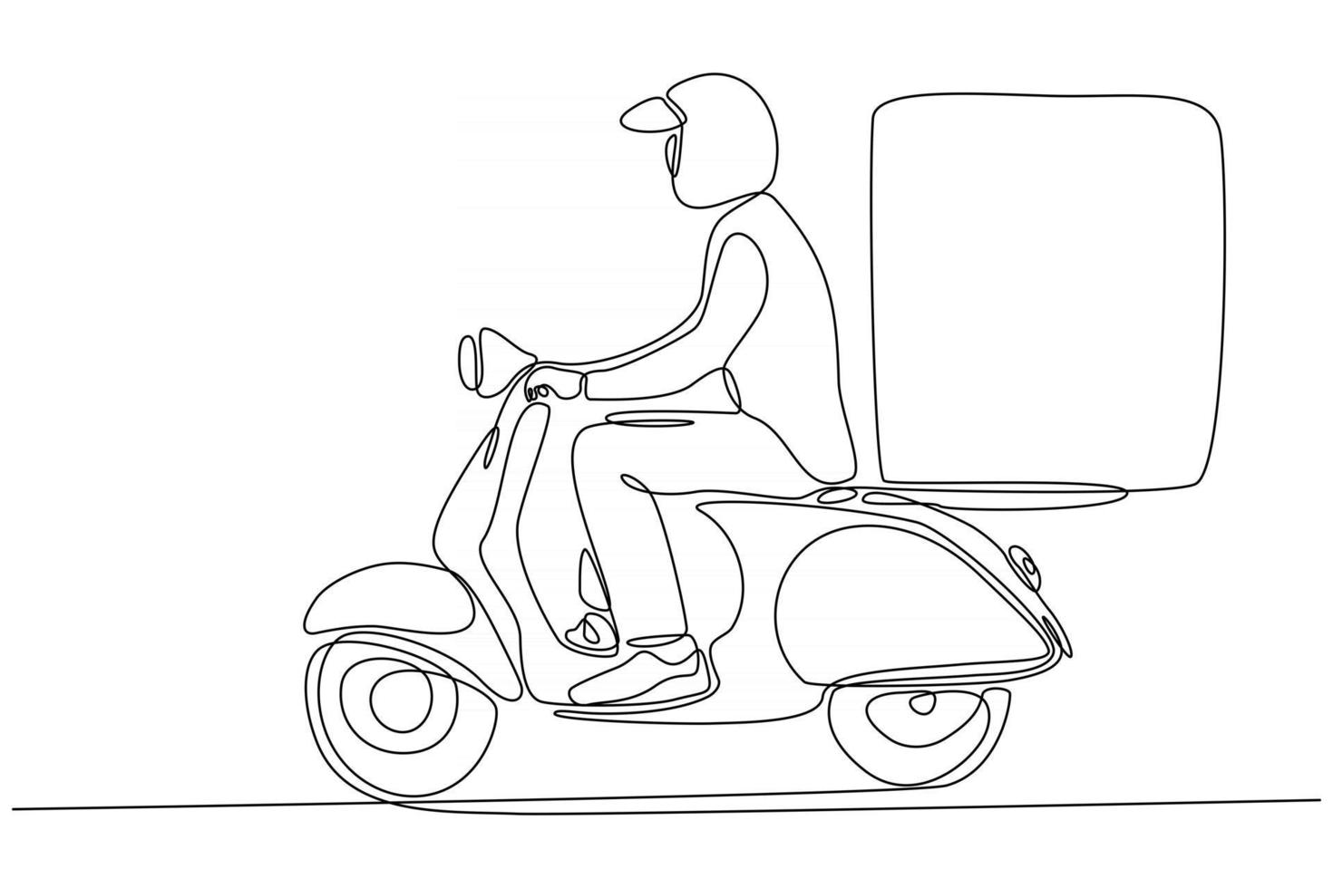 disegno a tratteggio continuo del corriere che consegna gli ordini su illustrazione vettoriale di moto
