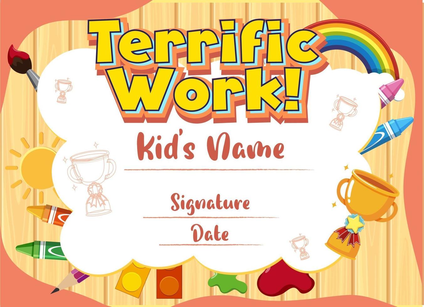 simpatico cartone animato motivazionale certificato per bambini vettore