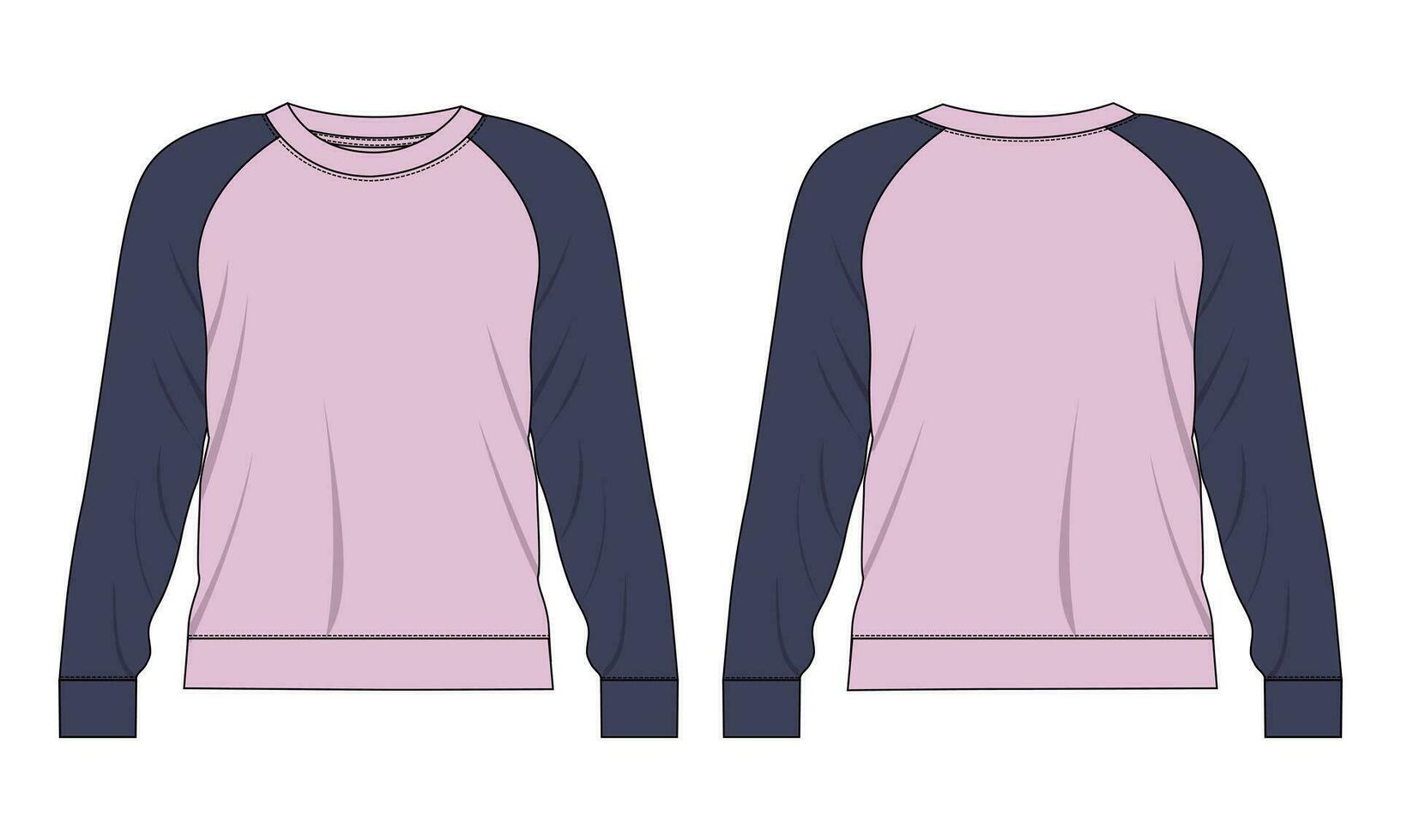 lungo manica felpa tecnico moda piatto schizzo vettore illustrazione modello davanti e indietro visualizzazioni. vello maglia felpa maglione Maglione per Uomini e ragazzi.