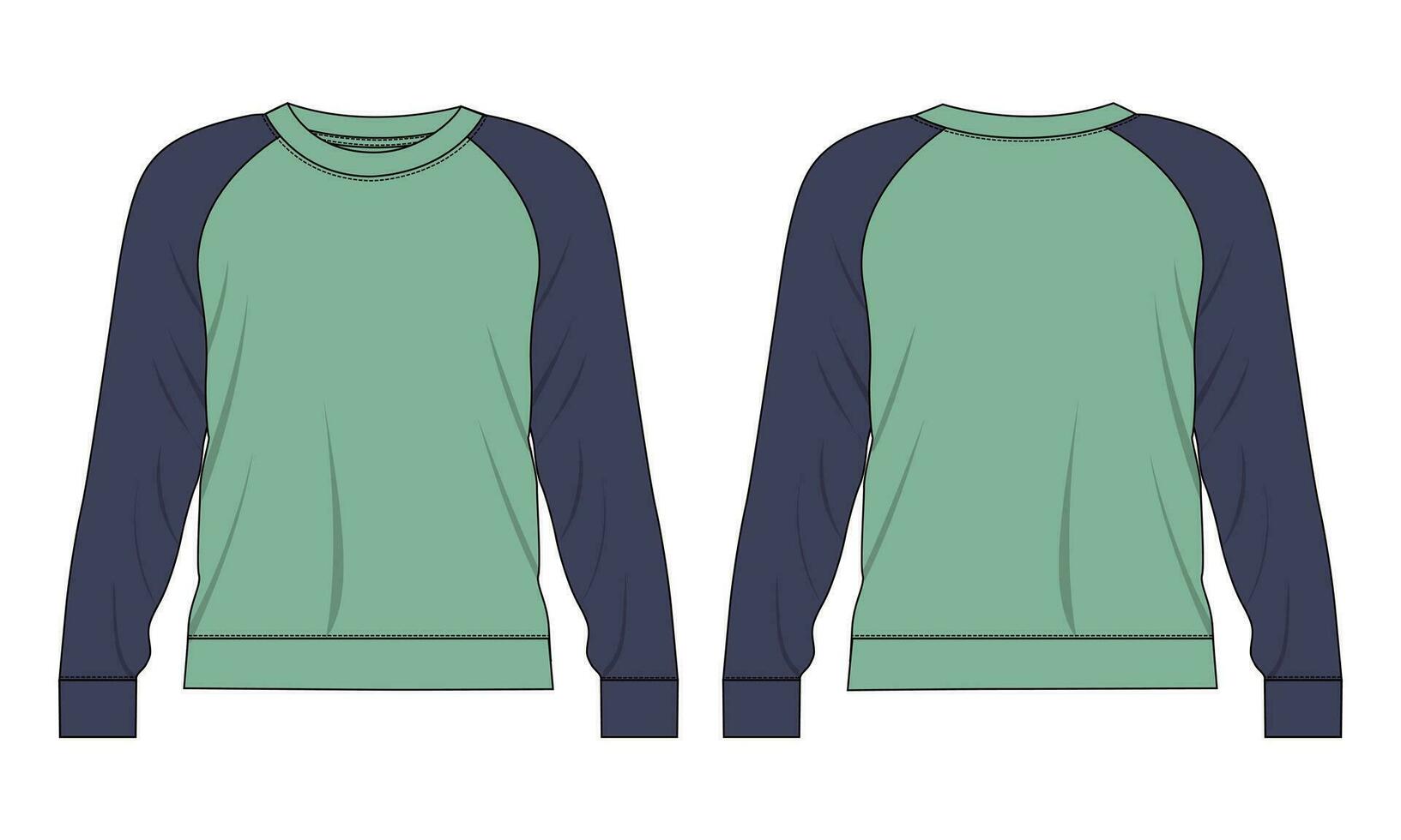 lungo manica felpa tecnico moda piatto schizzo vettore illustrazione modello davanti e indietro visualizzazioni. vello maglia felpa maglione Maglione per Uomini e ragazzi.