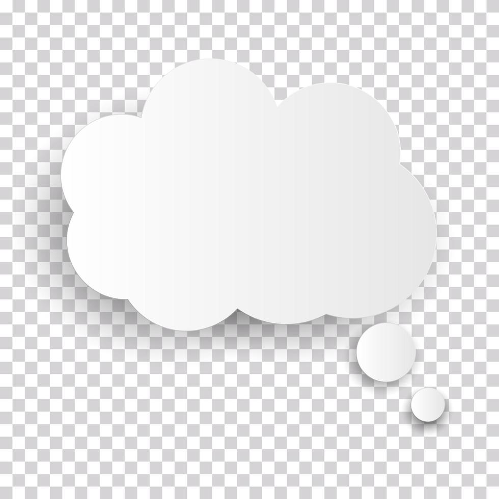 icona nuvola, bolla di pensiero bianca su sfondo trasparente controllato per il design infografico. illustrazione vettoriale