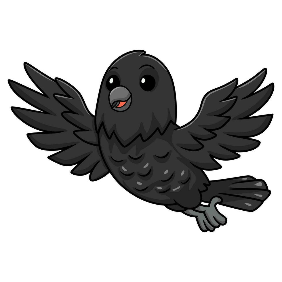 carino corvo uccello cartone animato volante vettore