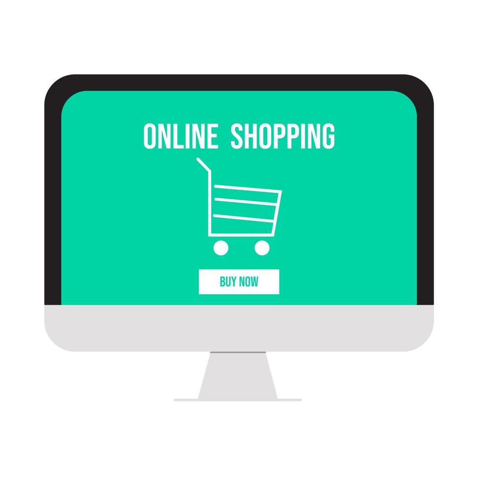 vettore computer shopping online e icona del carrello simbolo su sfondo bianco. marketing aziendale digitale.