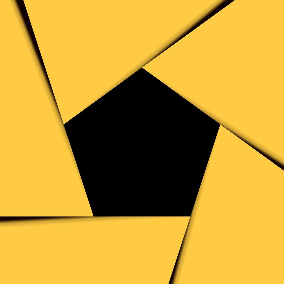 pentagono astratto sfondo. geometrico forma apertura telecamera nero e giallo. vettore sfondo con copia spazio.