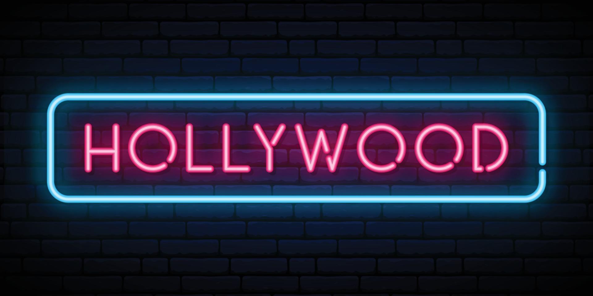 insegna al neon di hollywood. cartello luminoso luminoso. vettore