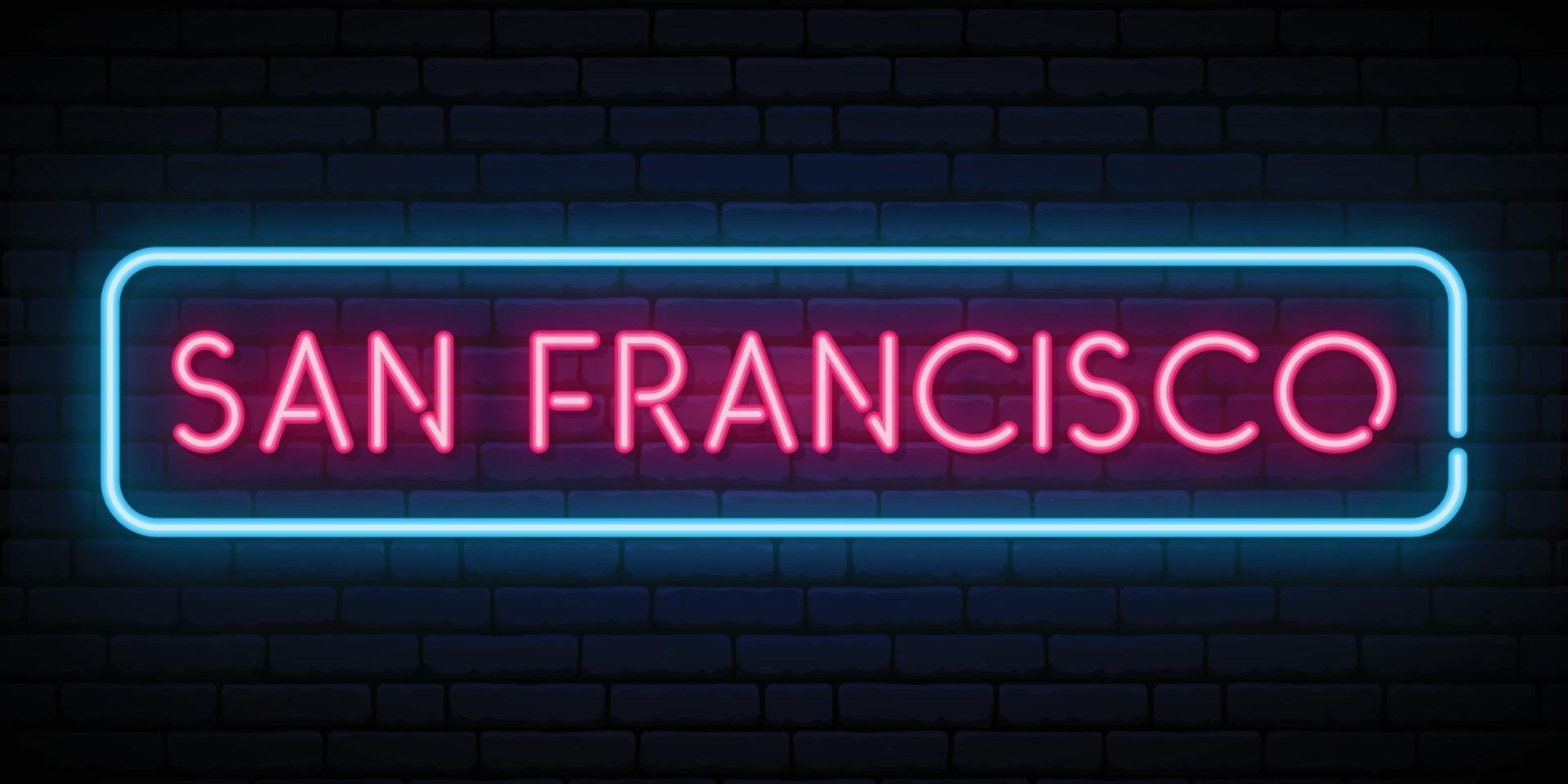 insegna al neon di san francisco. cartello luminoso luminoso. vettore