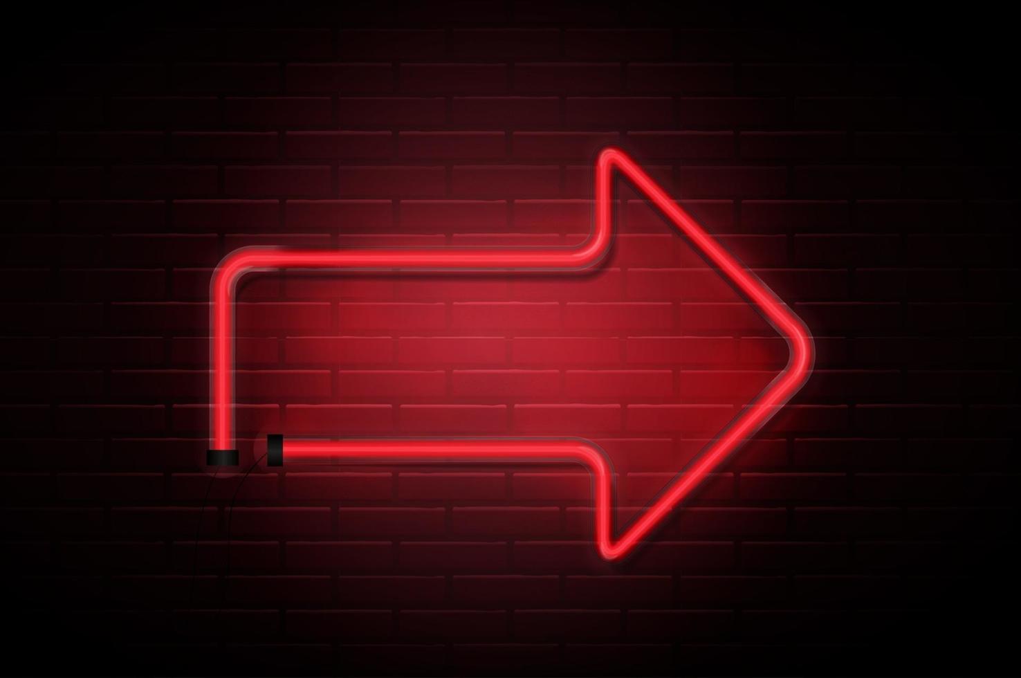 freccia al neon incandescente tubi rossi su sfondo muro di mattoni scuri. illustrazione vettoriale