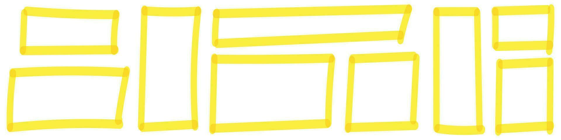 grunge stile giallo scatola montatura e rettangoli creato con spazzola Linee. abbozzato piazza frontiere e francobollo effetti, abbozzato. piatto vettore illustrazione isolato su bianca sfondo.