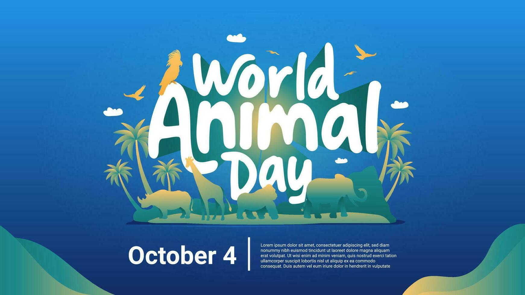 mondo animale giorno bandiera con colorato animale silhouette e alberi illustrazione concetto vettore