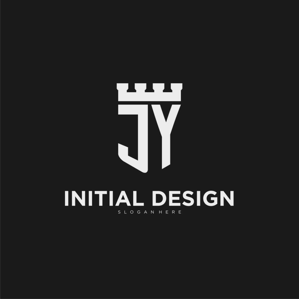 iniziali jy logo monogramma con scudo e fortezza design vettore