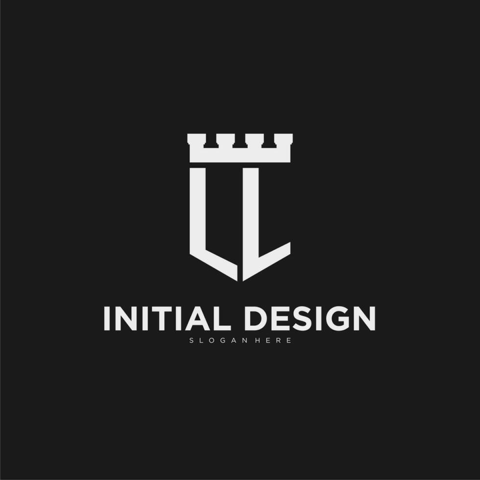 iniziali ll logo monogramma con scudo e fortezza design vettore