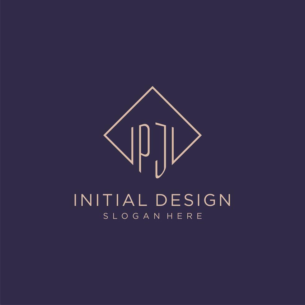 iniziali pj logo monogramma con rettangolo stile design vettore