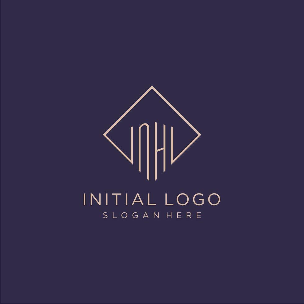 iniziali nh logo monogramma con rettangolo stile design vettore