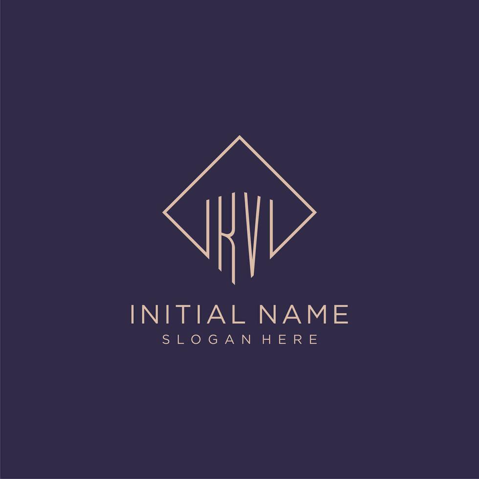 iniziali kv logo monogramma con rettangolo stile design vettore