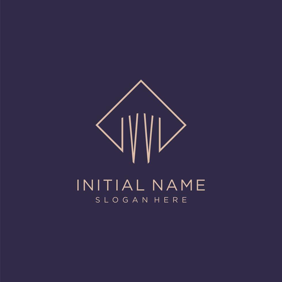 iniziali vv logo monogramma con rettangolo stile design vettore