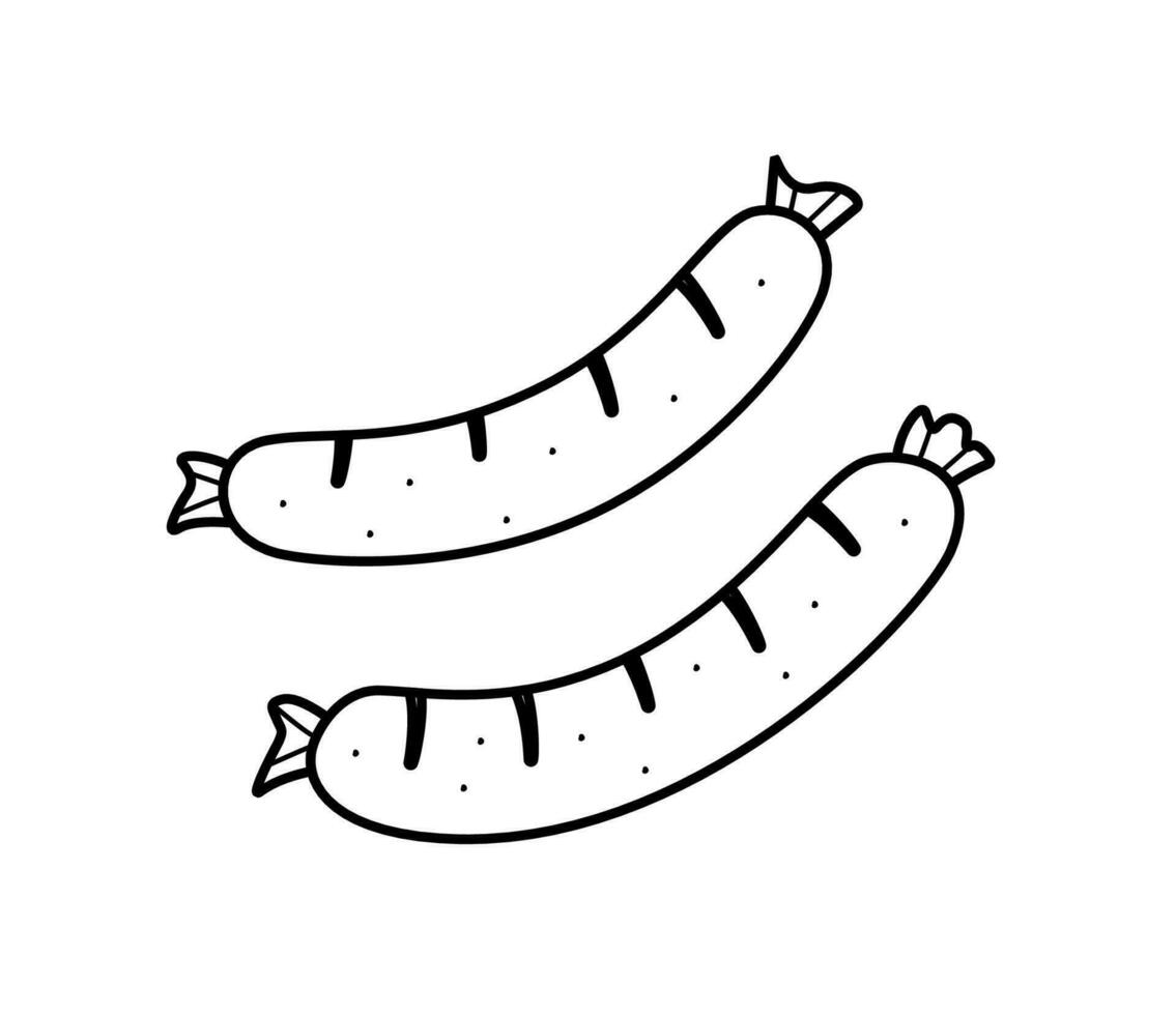 fritte salsicce icona scarabocchio. vettore illustrazione di salsiccia aperitivo, isolato su bianca.