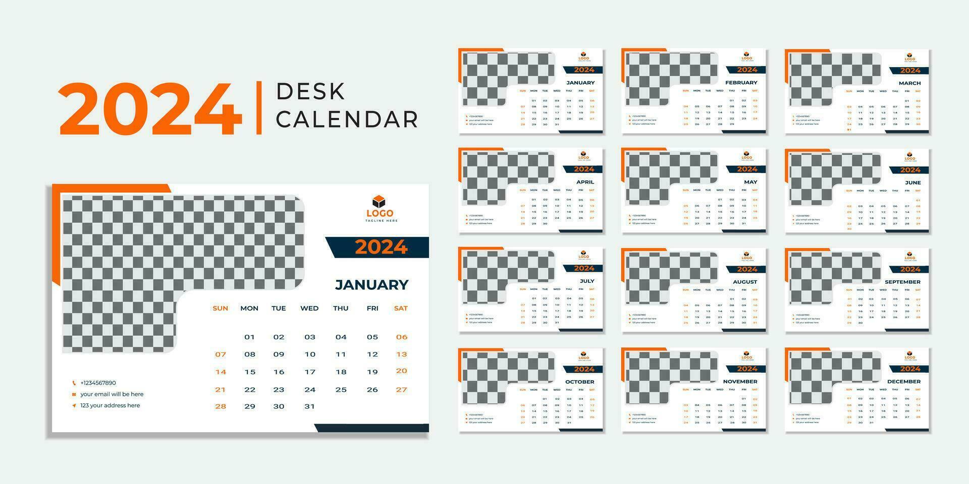 mensile calendario modello per 2024 anno. parete calendario nel un' minimalista stile. calendario 2024 settimana inizio Domenica aziendale design progettista modello. vettore