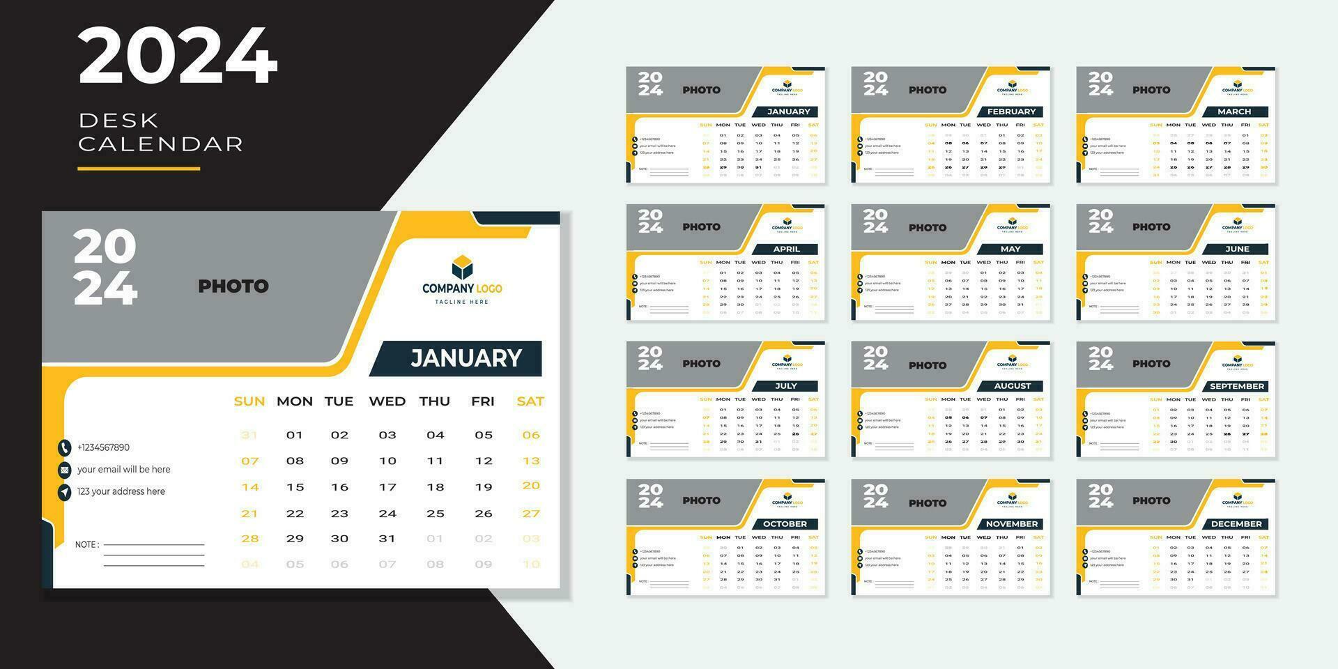 mensile calendario modello per 2024 anno. parete calendario nel un' minimalista stile. calendario 2024 settimana inizio Domenica aziendale design progettista modello. vettore