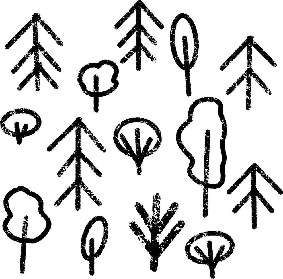 un' nero e bianca disegno di alberi e alberi vettore