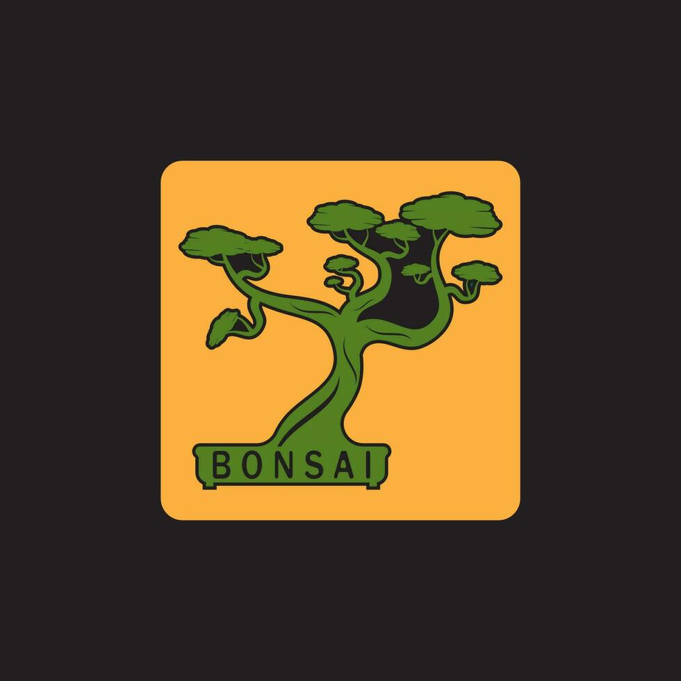 Bonsai logo design. giapponese mini piccolo pianta albero silhouette logo design vettore