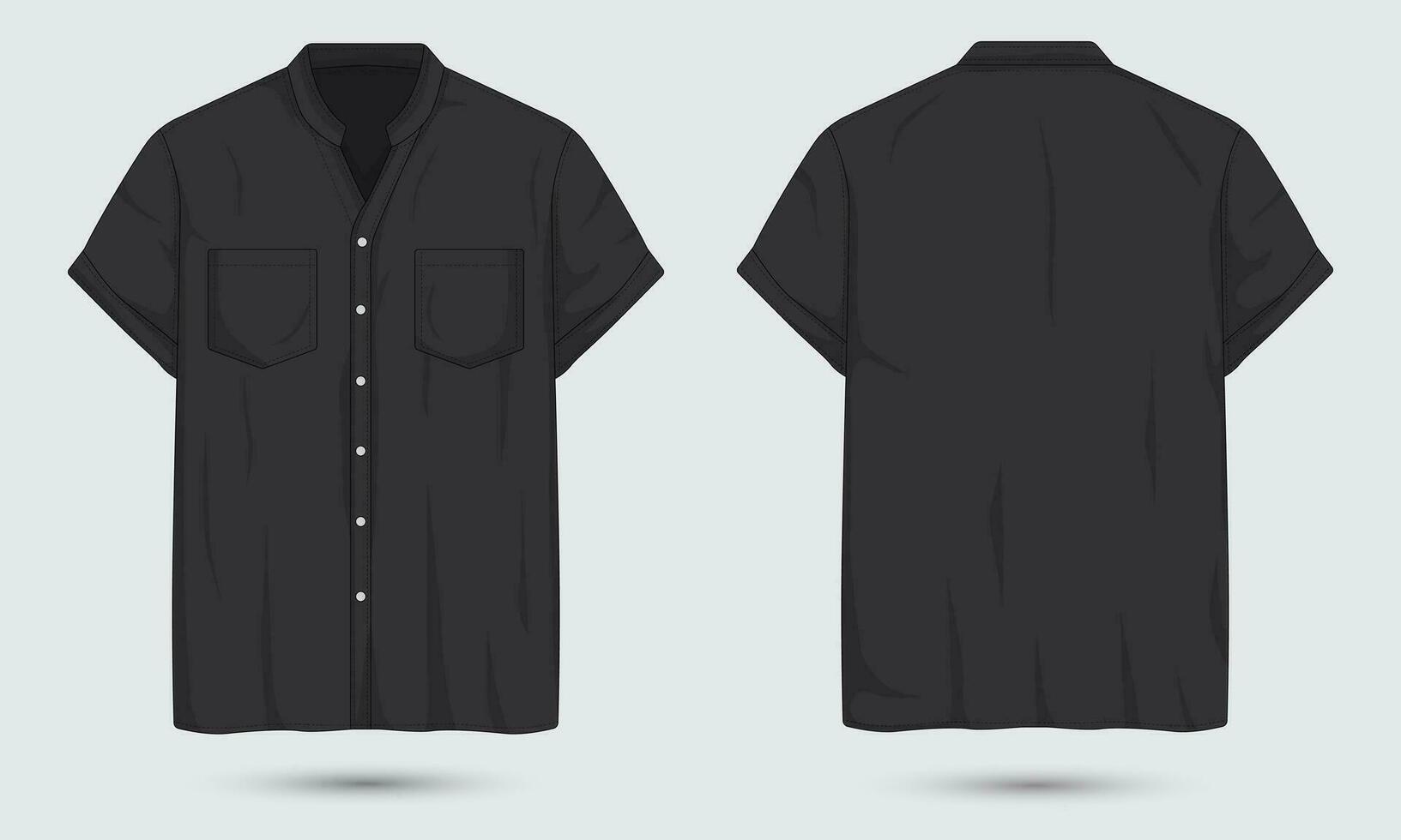 corto manica nero casuale camicia modello davanti e indietro Visualizza vettore