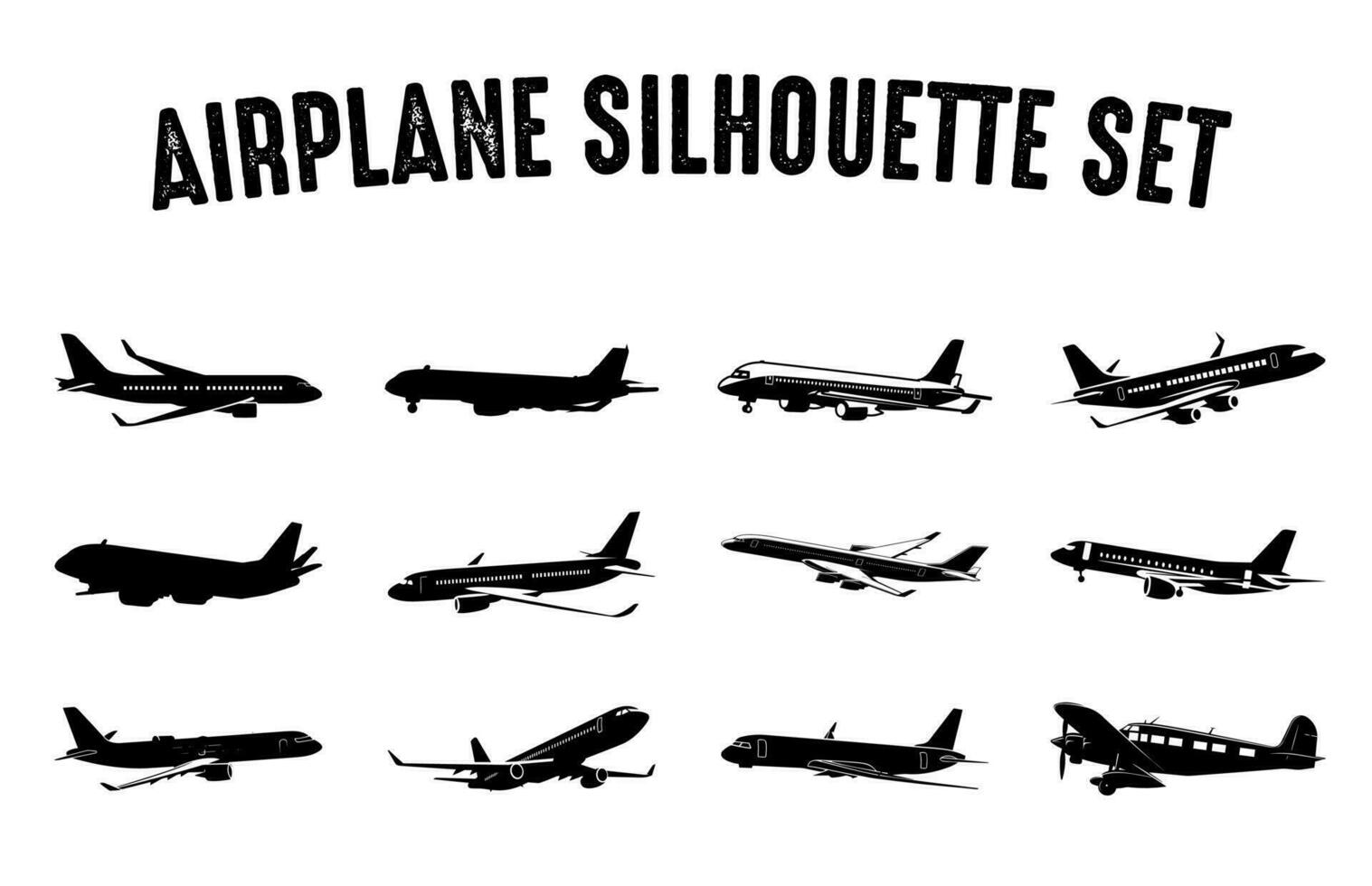 aeroplani silhouette collezione, aerei nel volo, nero colore aeroplani vettore sagome isolato su bianca sfondo