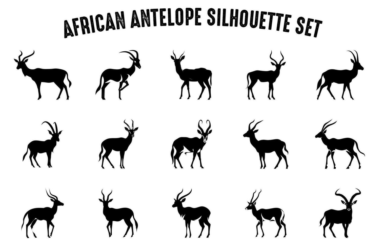 africano antilope vettore silhouette fascio, nero sagome di antilope animali isolato su un' bianca sfondo