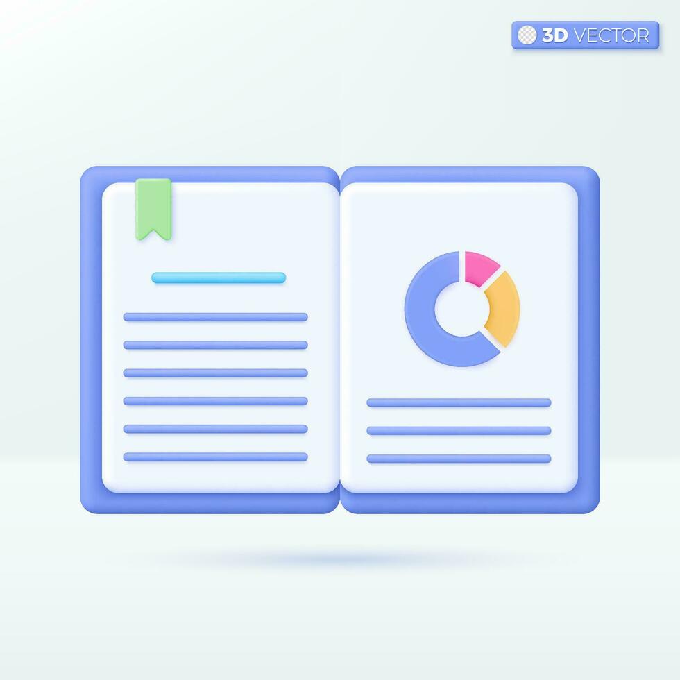 diario e cerchio diagramma icona simboli. segnalibro, e-book, rivista, formazione scolastica concetto. 3d vettore isolato illustrazione design. cartone animato pastello minimo stile. voi può Usato per design ux, ui, Stampa anno Domini.