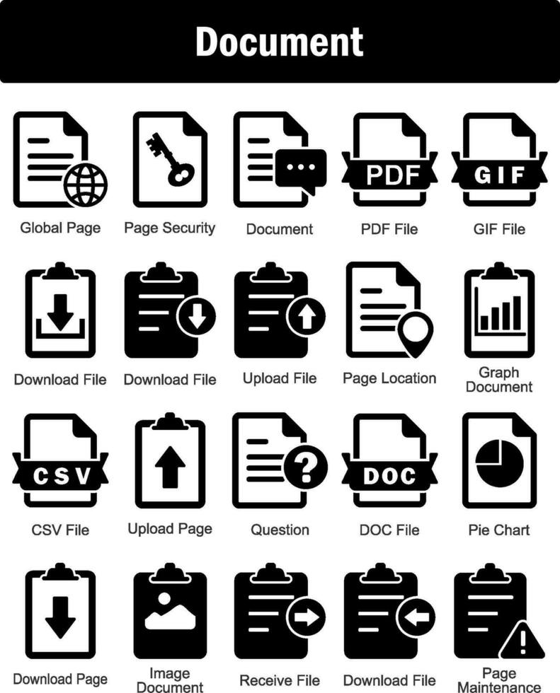 un' impostato di 20 documento icone come globale pagina, pagina sicurezza, documento vettore