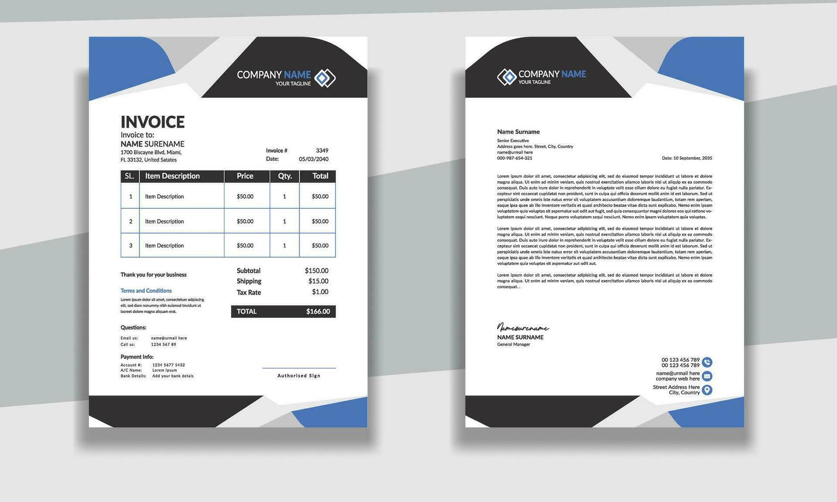 professionale aziendale moderno pulito attività commerciale Stazionario carta intestata e fattura design modello vettore