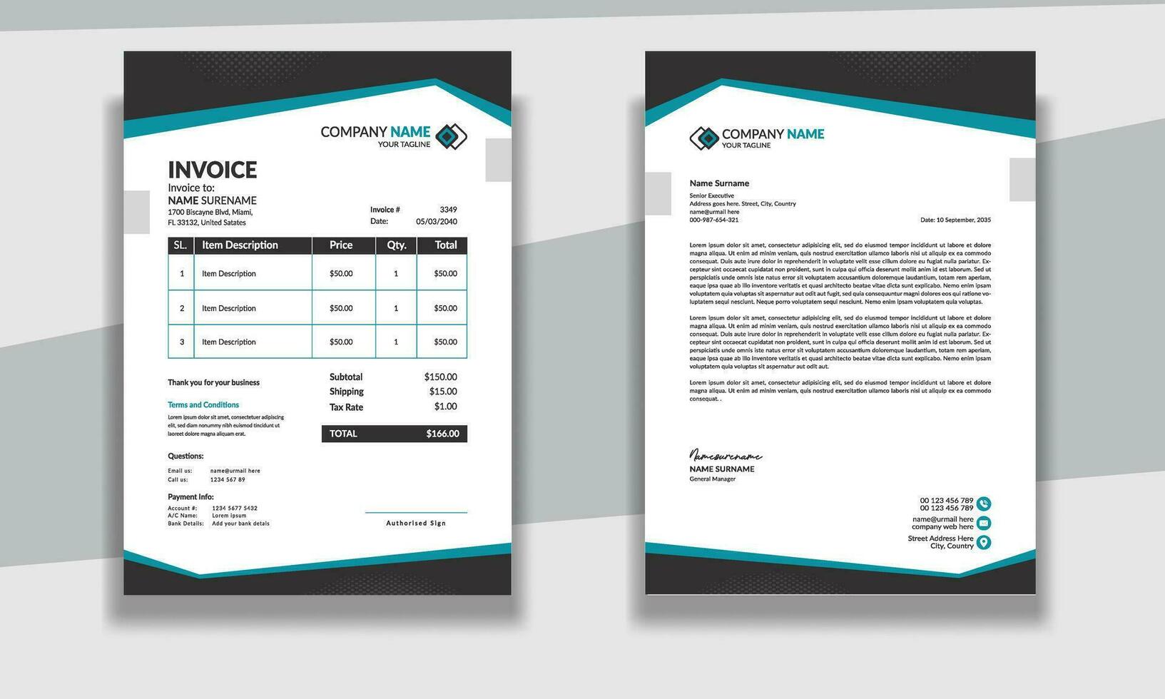 professionale aziendale moderno pulito attività commerciale Stazionario carta intestata e fattura design modello vettore