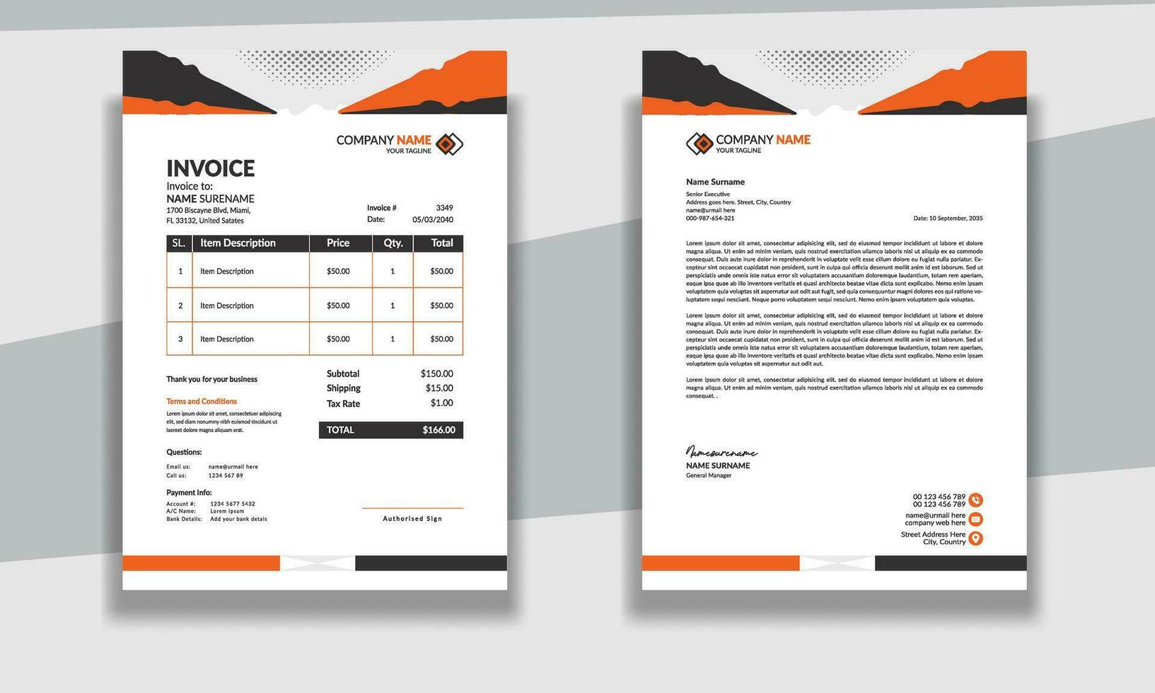 professionale aziendale moderno pulito attività commerciale Stazionario carta intestata e fattura design modello vettore