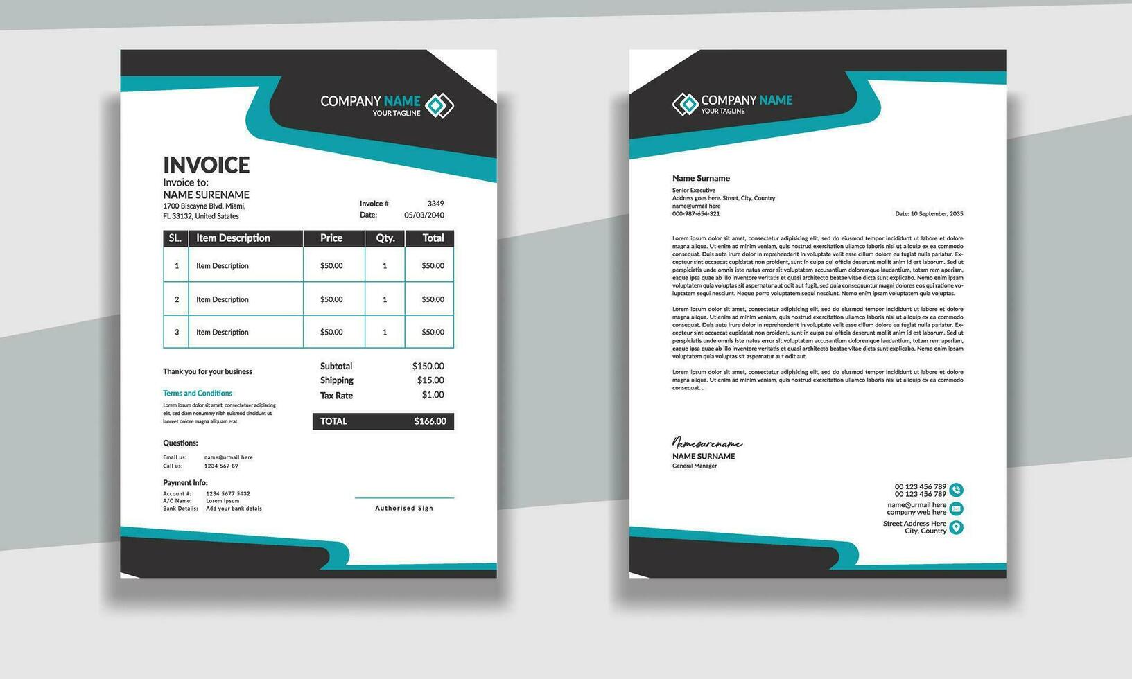 professionale aziendale moderno pulito attività commerciale Stazionario carta intestata e fattura design modello vettore