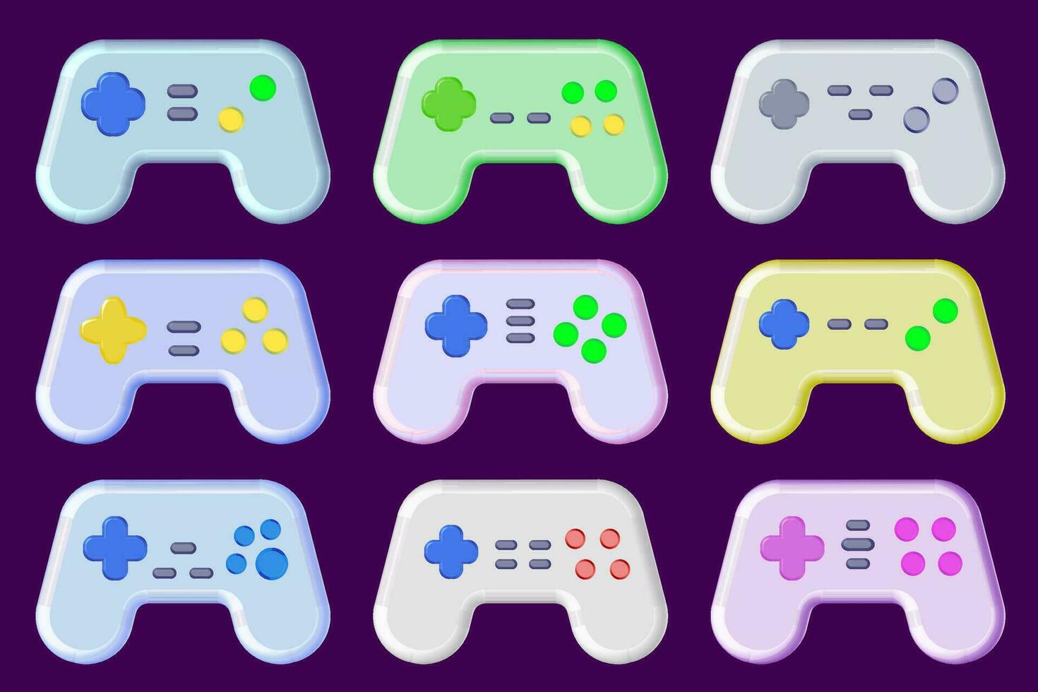 cartone animato gamepad collezione con diverso pulsante disposizione. colorato video gioco controllore disegni. vettore