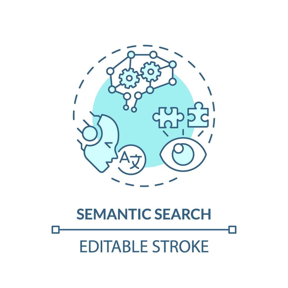 modificabile semantico ricerca icona concetto, isolato vettore, ai per SEO blu magro linea illustrazione. vettore