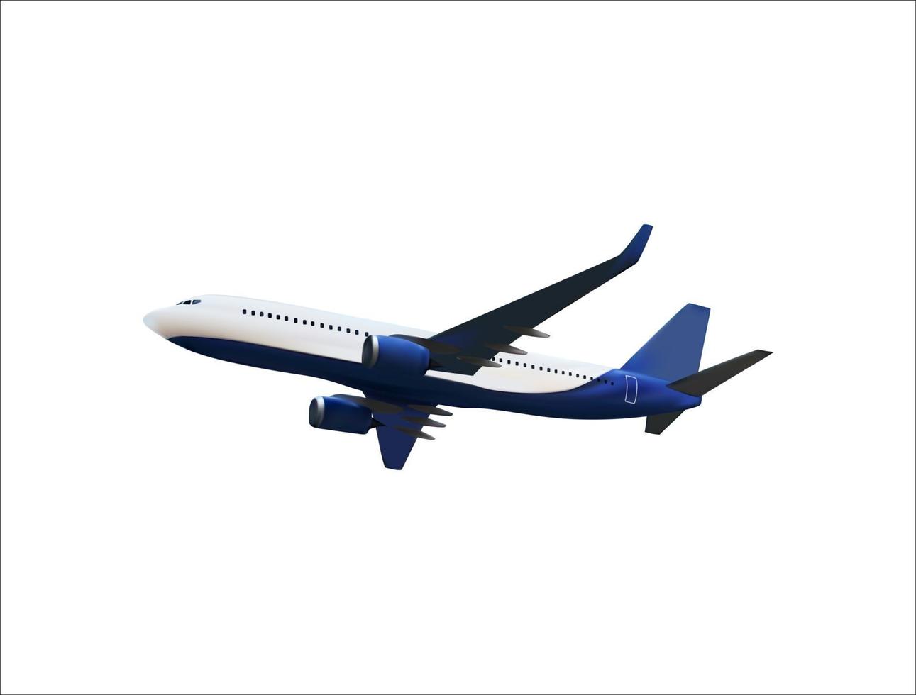 modello 3d realistico di un aeroplano che vola nell'aria di colorazione bianca e blu. illustrazione vettoriale