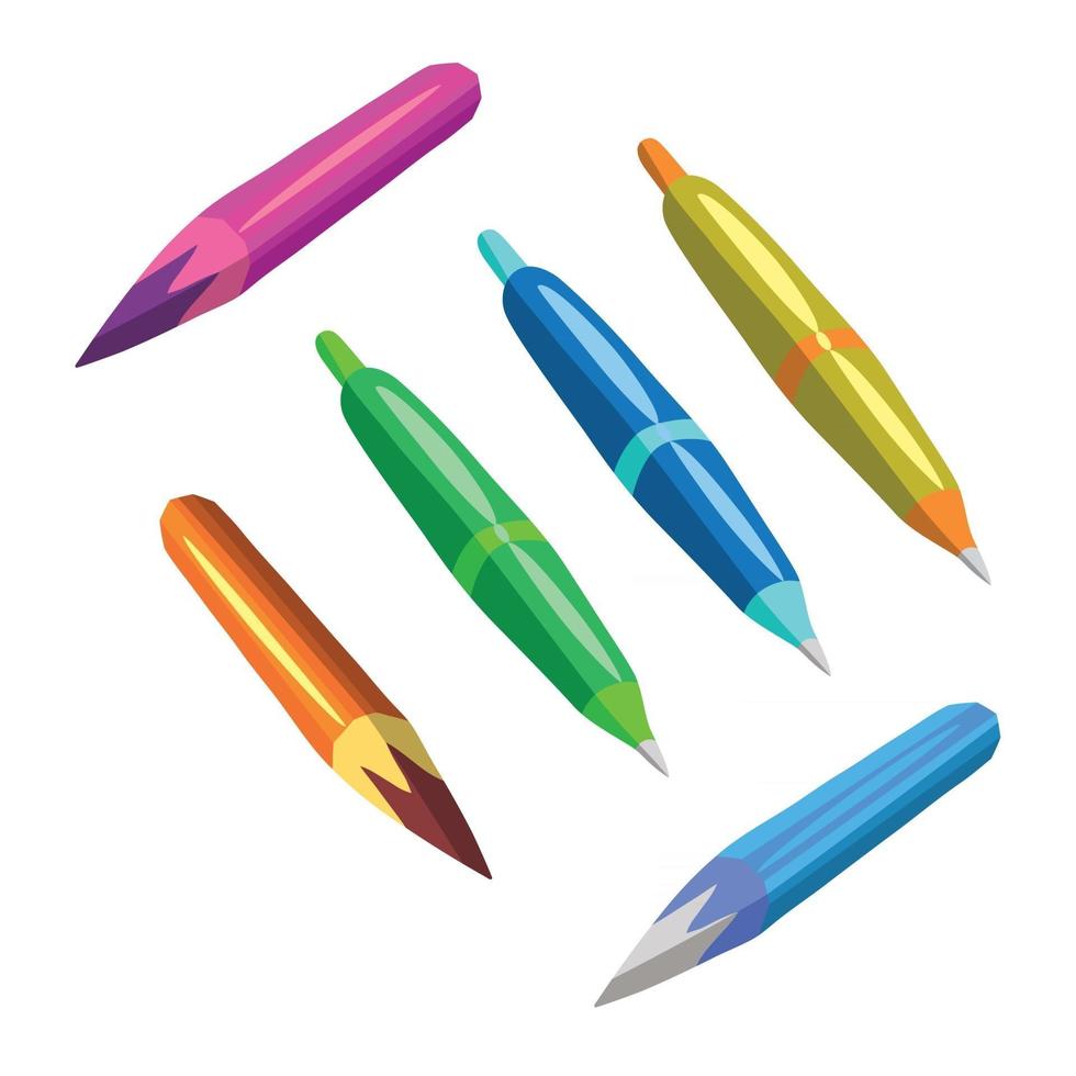 matite colorate e penna di diversi colori design piatto illustrazione vettoriale