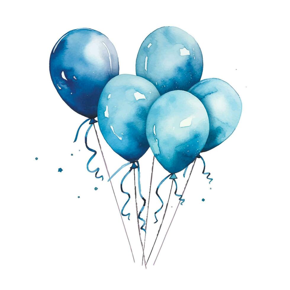 carino acquerello illustrazione, palloncini nel blu colore. tema vacanza, compleanno, neonato. è un' ragazzo vettore