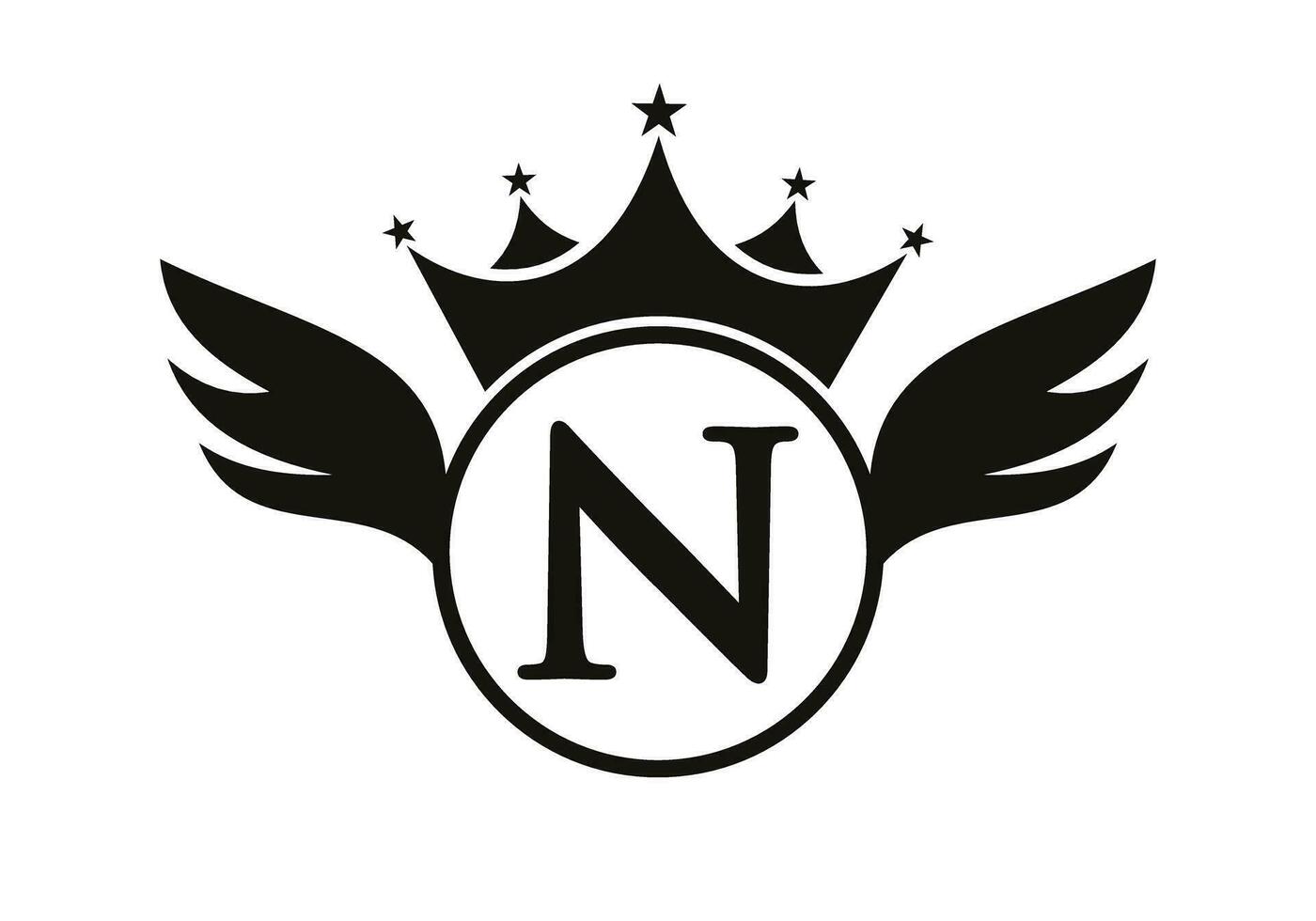 lettera n mezzi di trasporto logo con ala, scudo e corona icona. ala logo su scudo simbolo vettore