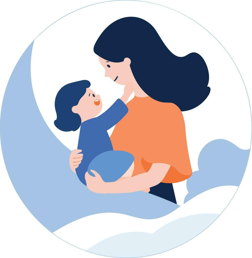 mano disegnato madre abbracciare sua bambino felicemente nel piatto stile vettore