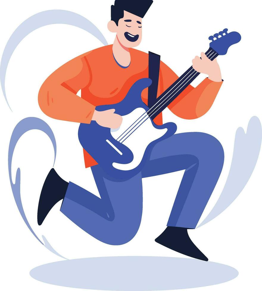 mano disegnato musicisti giocando chitarra e cantando nel piatto stile vettore