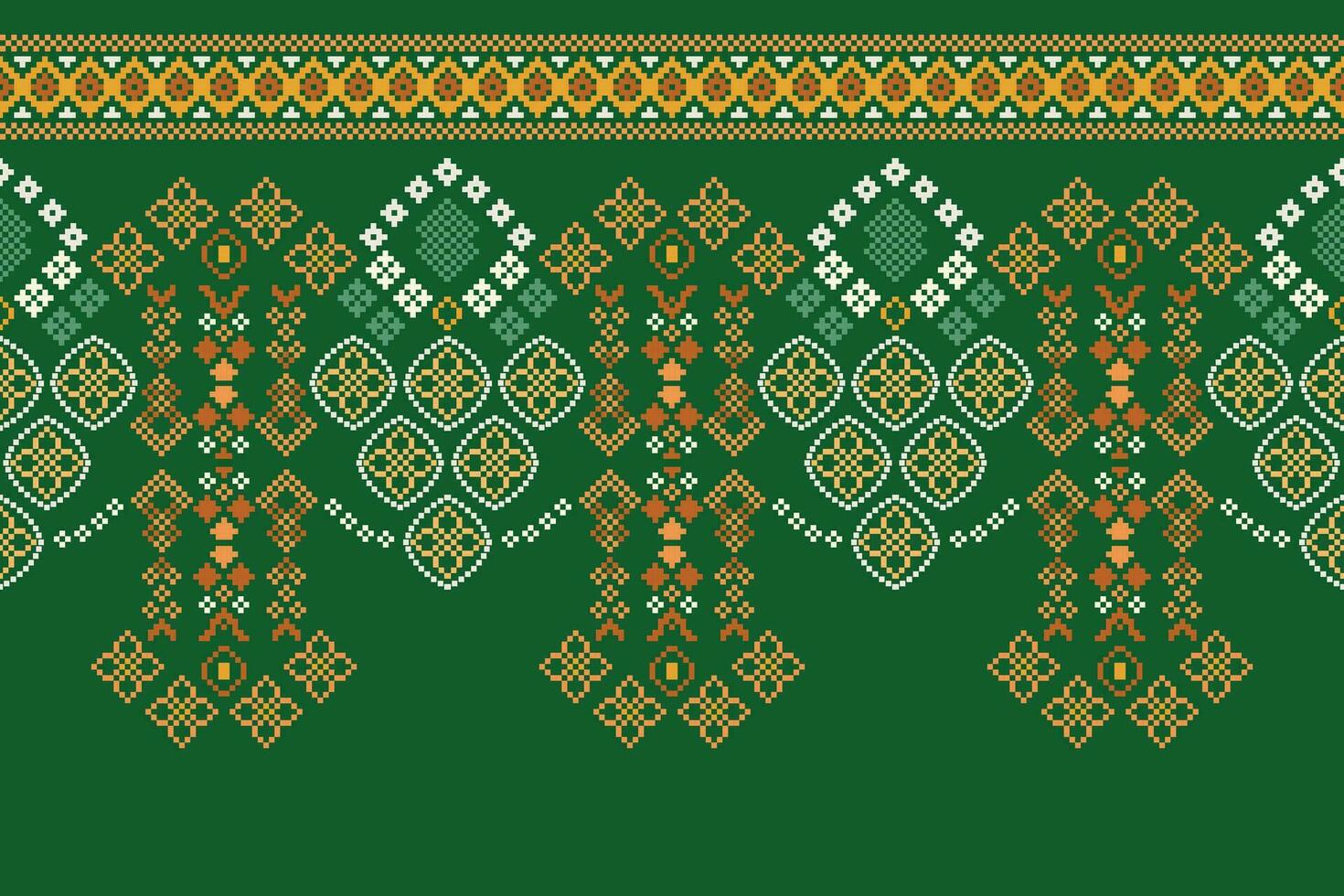 etnico geometrico tessuto modello attraversare punto.ikat ricamo etnico orientale pixel modello verde sfondo. astratto, vettore, illustrazione. trama, abbigliamento, cornice, decorazione, motivi, seta sfondo. vettore