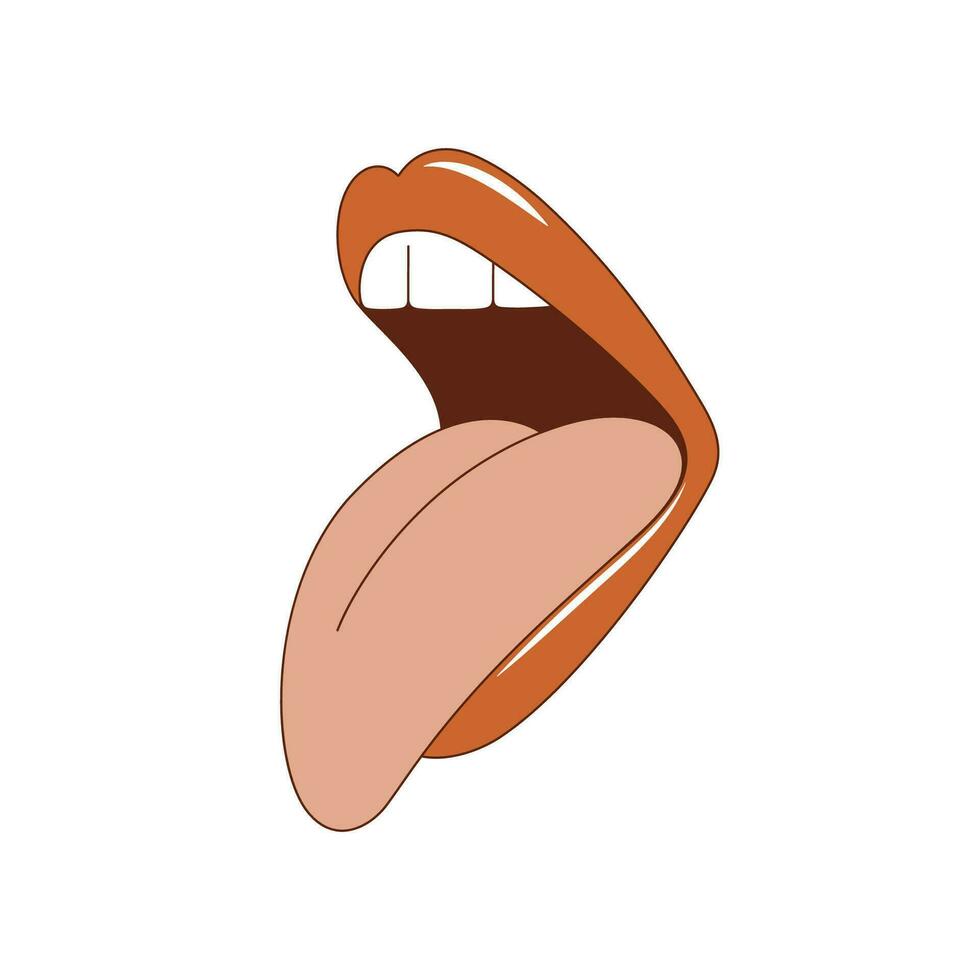 Aperto femmina bocca con sporgente lingua. vettore illustrazione nel retrò stile.