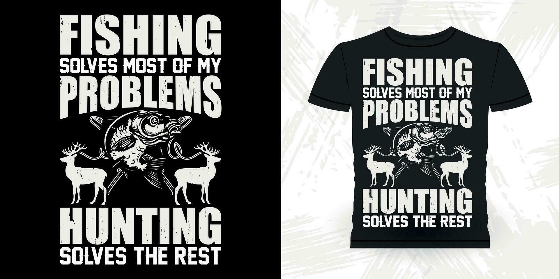 pesca divertente cacciatori amante retrò Vintage ▾ cervo a caccia maglietta design vettore