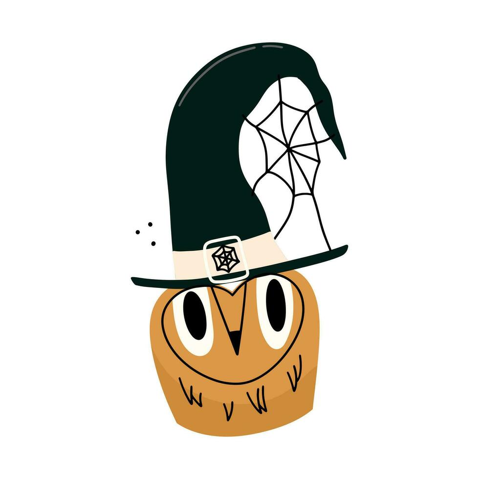 Halloween gufo nel un' cappello. vettore illustrazione nel cartone animato stile.
