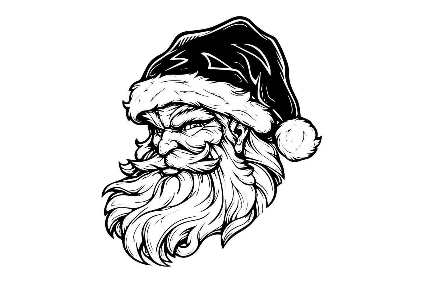 Santa Claus testa nel un' cappello schizzo mano disegnato nel incisione stile vettore illustrazione.