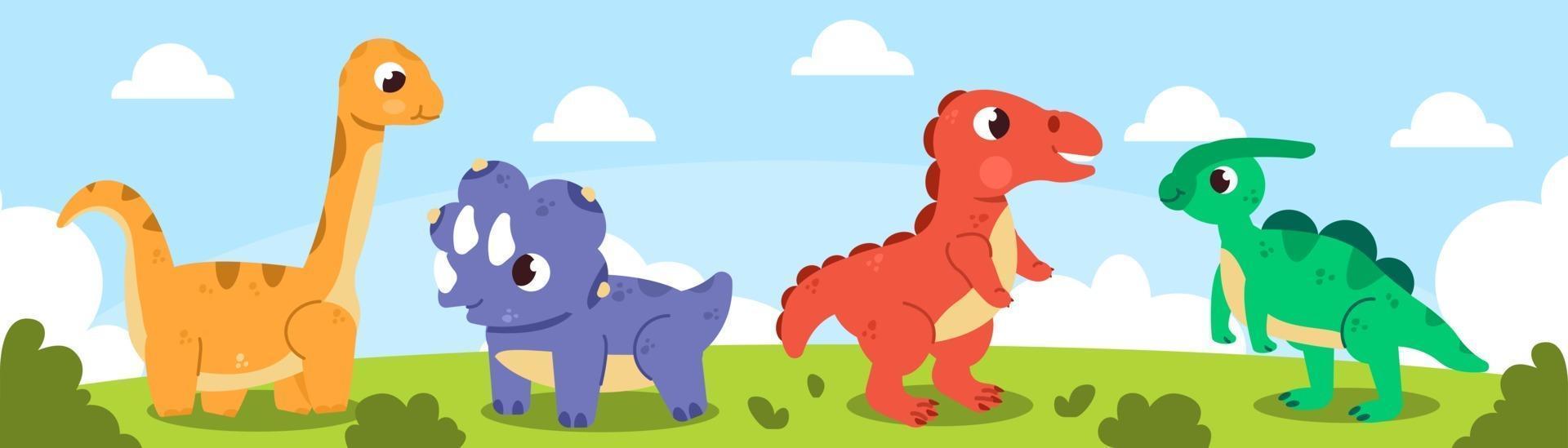 simpatico set di illustrazioni di dinosauri per bambini vettore