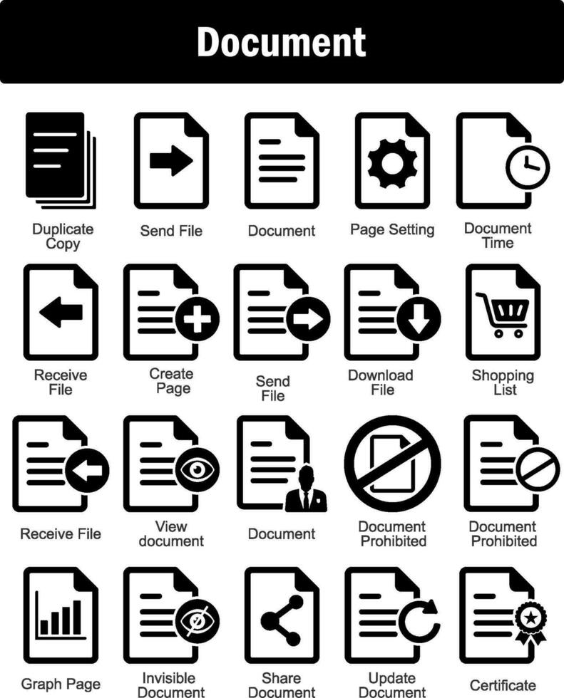 un' impostato di 20 documento icone come duplicare copia, Spedire file, documento vettore