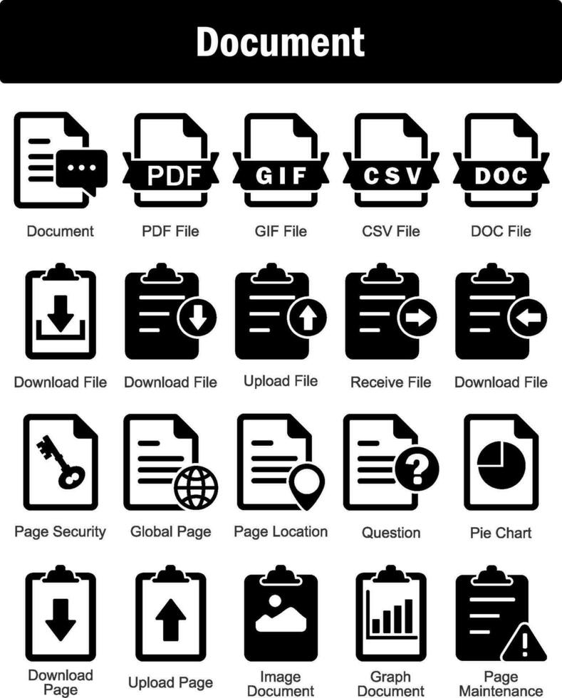 un' impostato di 20 documento icone come documento, PDF file, gif file vettore