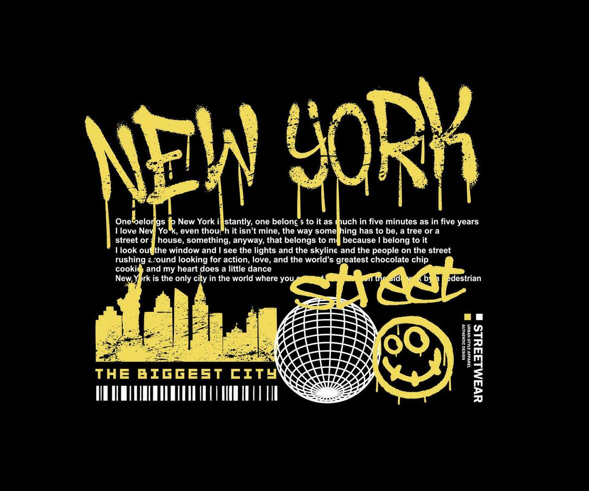 urbano tipografia nuovo York slogan graffiti Stampa con wireframe griglia globo illustrazione per abbigliamento di strada e urbano stile magliette disegno, felpe con cappuccio, eccetera vettore